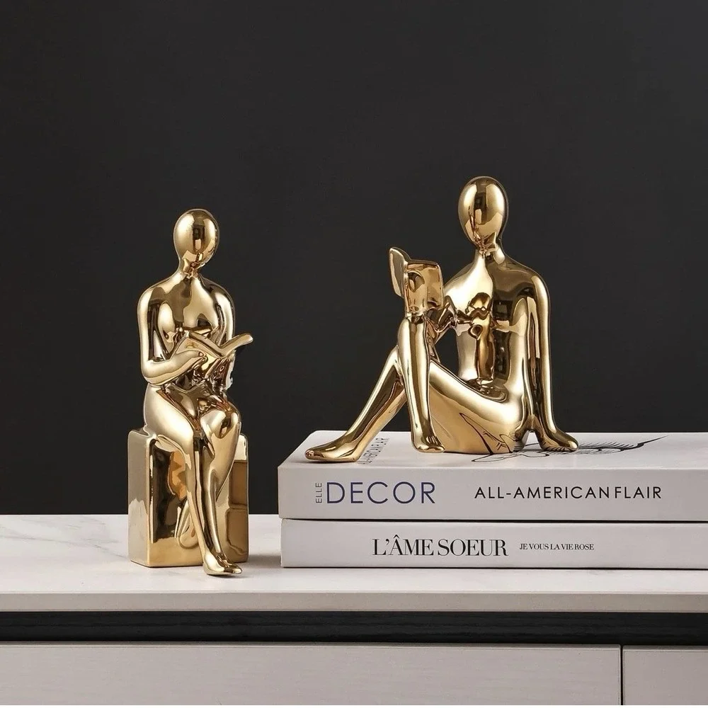 Ceramic Decorative Bookends, Book Ends for Shelves, Home Office Decor GOLD
